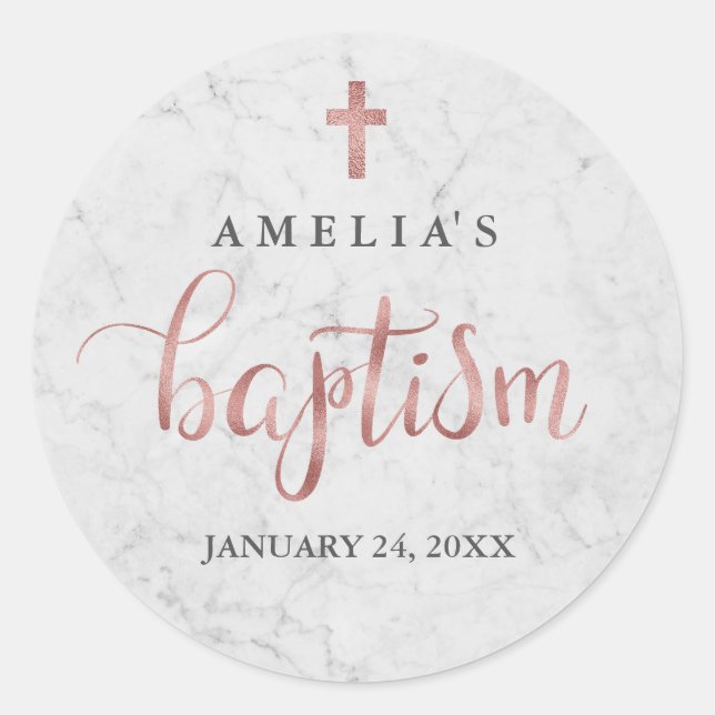Marble Faux Rose Gold Baptism Sticker (Front)
