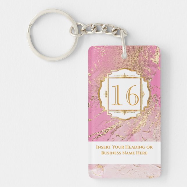 Marble faux rose gold foil pink geode chic keychain (Front)