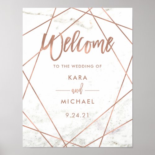 Marble Faux Rose Gold Geometric Wedding Welcome Poster