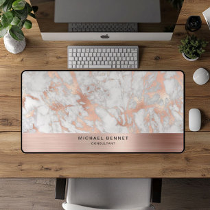 Marble Faux Rose Gold Metallic Business Desk Mat