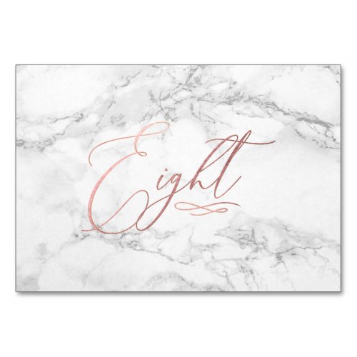 Marble Faux Rose Gold Romantic Calligraphy Eight 8 Table Number