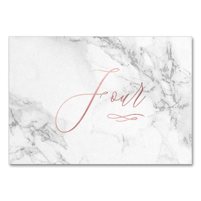 Marble Faux Rose Gold Romantic Calligraphy Four 4 Table Number (Back)