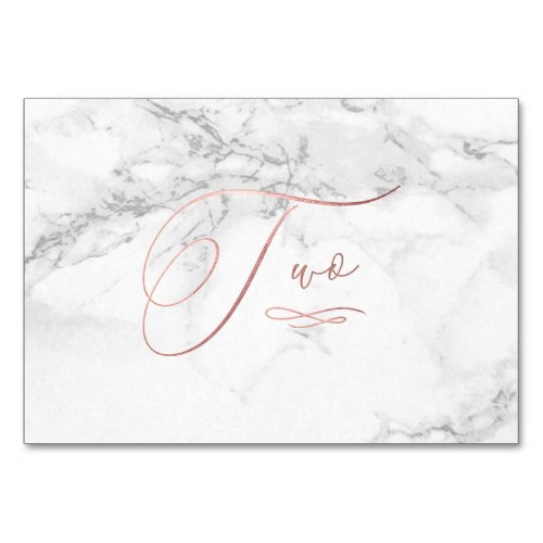 Marble Faux Rose Gold Romantic Calligraphy Two 2 Table Number