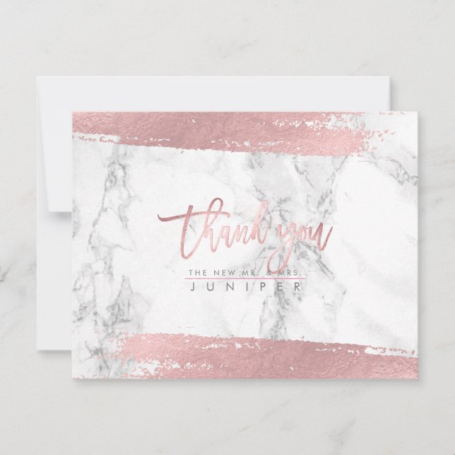 Marble Faux Rose Gold Script Thank You Invitation (Front)