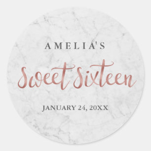 Marble Faux Rose Gold Sweet Sixteen Sticker