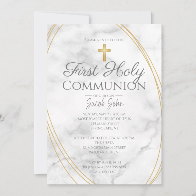 Marble First Holy Communion Invitation (Front)