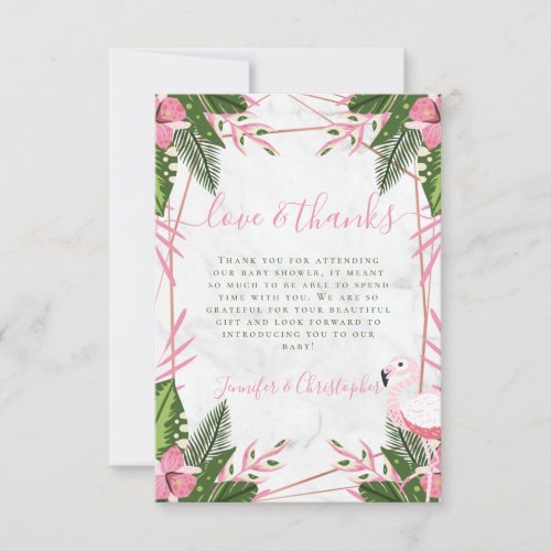 Marble Flamingo Couples Baby Shower Thank You Card