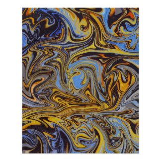 Marble Forms – Blue & Gold Abstract Art Poster