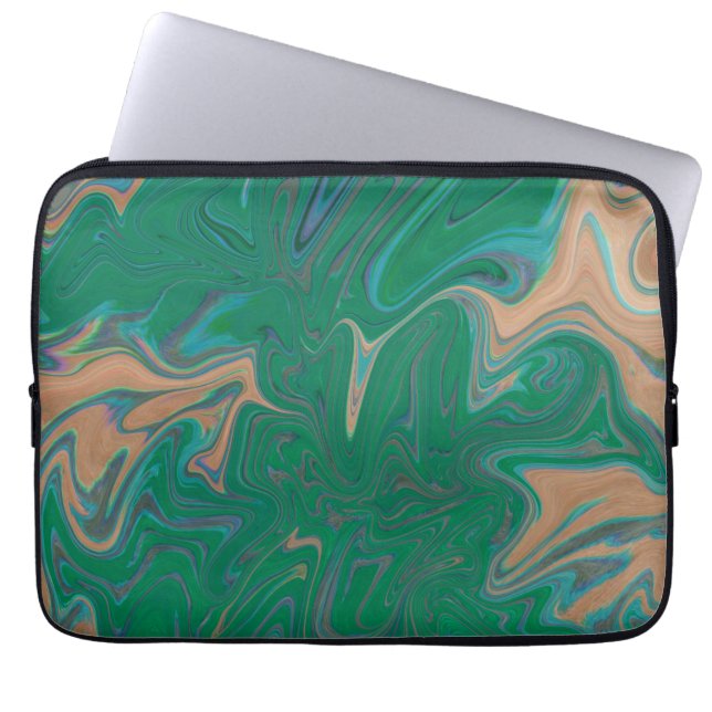 Marble Forms – Green & Gold Natural Flow Laptop Sleeve (Front)