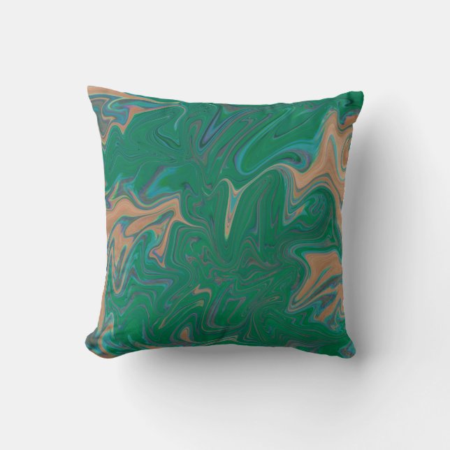 Marble Forms – Green & Gold Natural Flow Throw Pillow (Front)