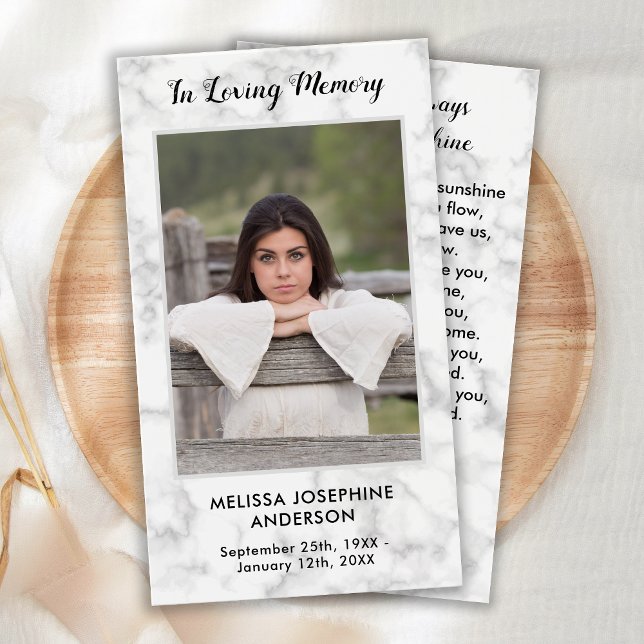 Marble Funeral Memorial Photo Sympathy Prayer Card (Creator Uploaded)