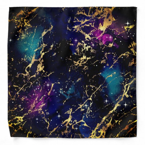 Marble Galaxy Teal Blue Purple Gold Black Bandana