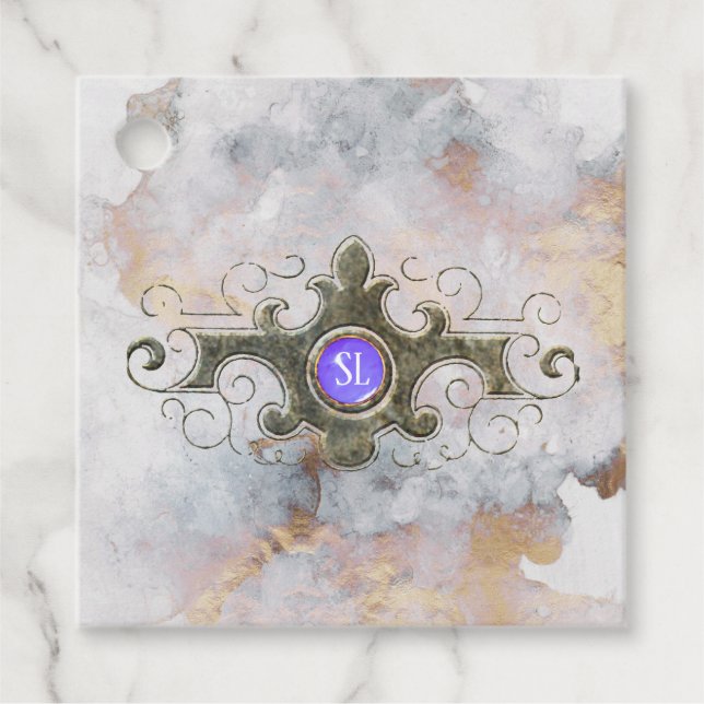 Marble Gemstone Monogram Favor Tags (Front)