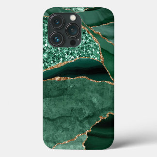 Marble Geode Gold Green Glitter Agate iPhone 13 Pro Case