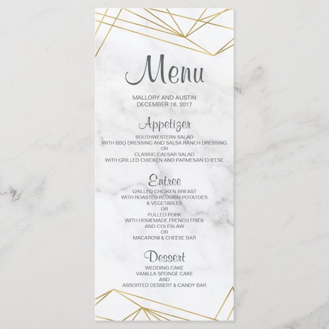 Marble Geometric Elegant Wedding Menu Card (Front)
