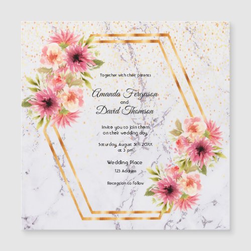 Marble geometric pink floral wedding invitation