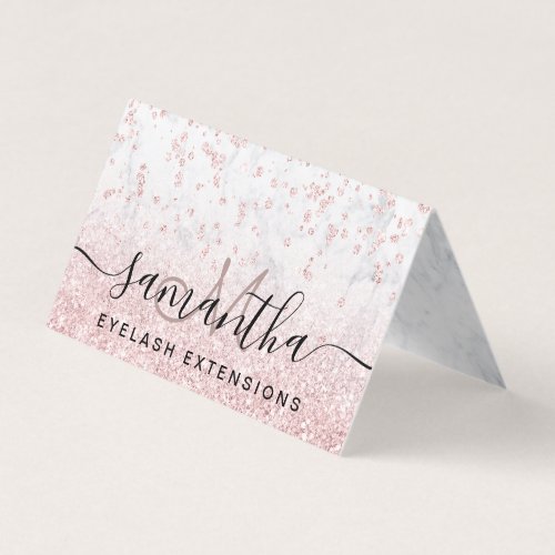 Marble girly rose gold glitter chic eye aftercare business card