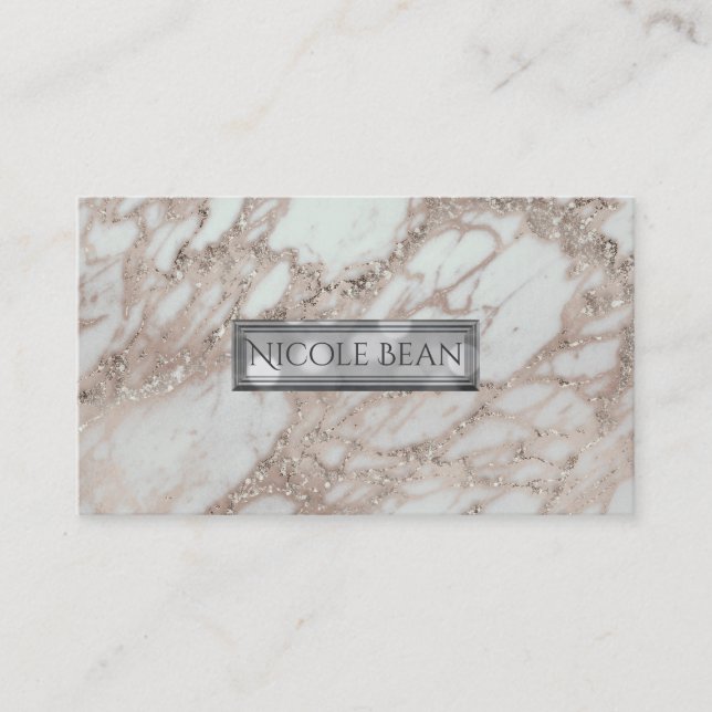 Marble Glam Rose Pink Gold Silver Designer Style Business Card (Front)
