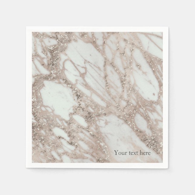 Marble Glam Rose Pink Gold Silver Designer Style Napkins (Front)