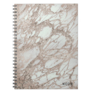 Marble Glam Rose Pink Gold Silver Designer Style Notebook