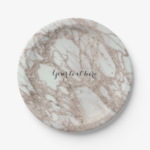 Marble Glam Rose Pink Gold Silver Designer Style Paper Plates