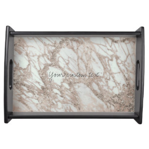 Marble Glam Rose Pink Gold Silver Designer Style Serving Tray
