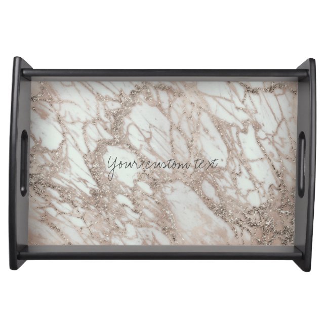 Marble Glam Rose Pink Gold Silver Designer Style Serving Tray (Front)