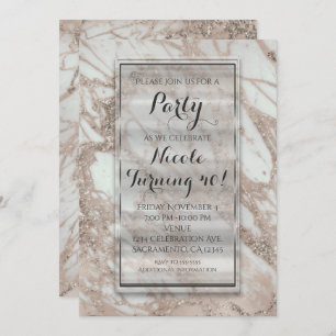 Marble Glam Rose Pink Gold Silver Party Invitation