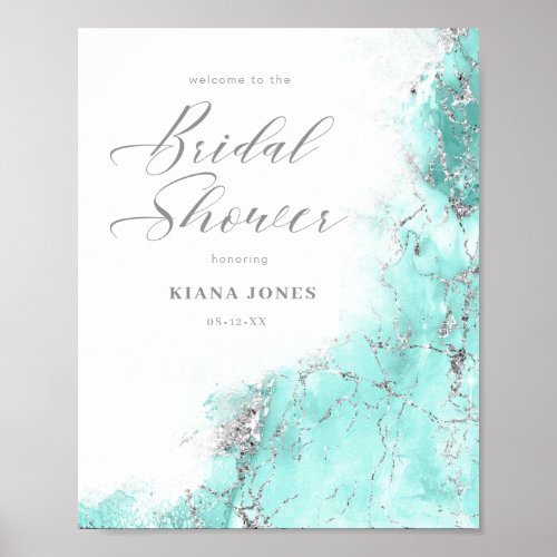 Marble Glitter Bridal Shower Teal Silver ID644 Poster