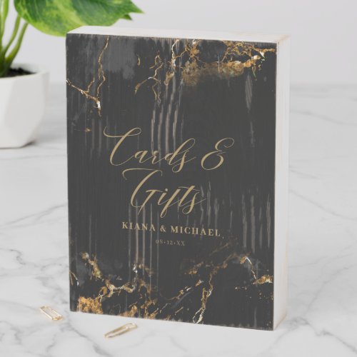 Marble Glitter Cards  Gifts Black Gold ID644 Wooden Box Sign