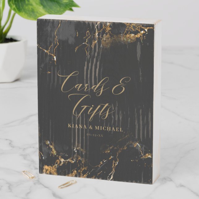 Marble Glitter Cards & Gifts Black Gold ID644 Wooden Box Sign (In Situ Vertical)