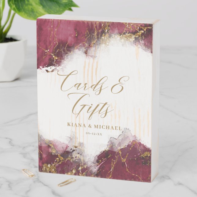 Marble Glitter Cards & Gifts Burgundy Gold ID644 Wooden Box Sign (In Situ Vertical)