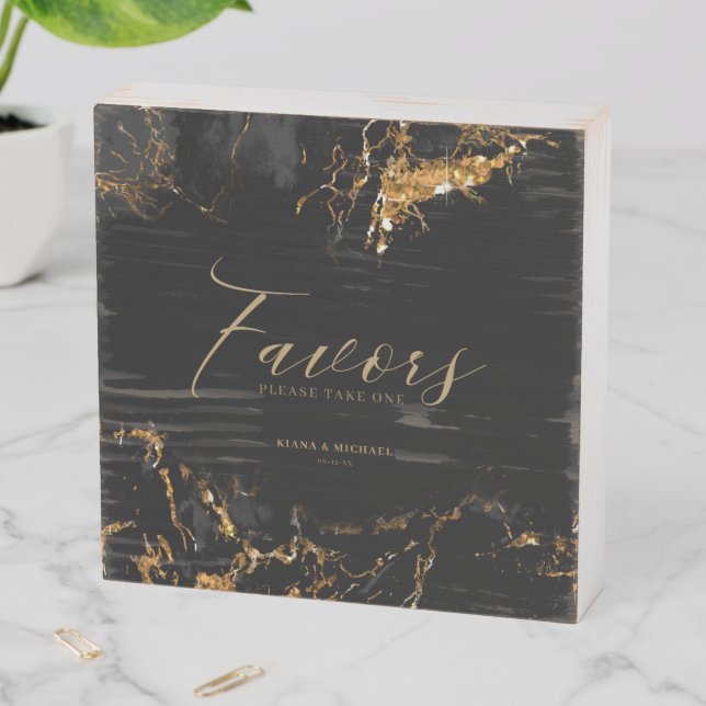 Marble Glitter Favors Black Gold ID644 Wooden Box Sign (In Situ Horizontal)