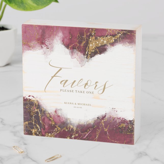 Marble Glitter Favors Burgundy Gold ID644 Wooden Box Sign (In Situ Horizontal)