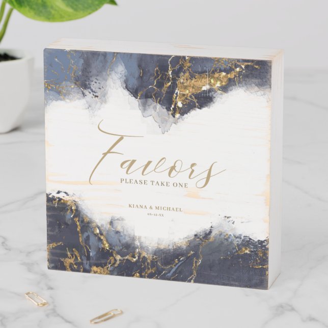 Marble Glitter Favors Navy Blue Gold ID644 Wooden Box Sign (In Situ Horizontal)