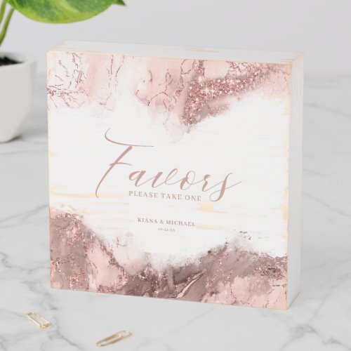 Marble Glitter Favors Rose Gold ID644 Wooden Box Sign