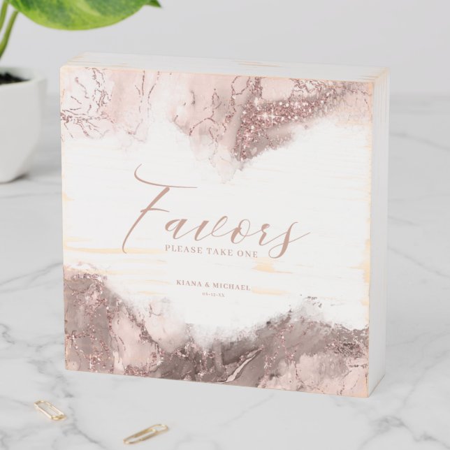 Marble Glitter Favors Rose Gold ID644 Wooden Box Sign (In Situ Horizontal)