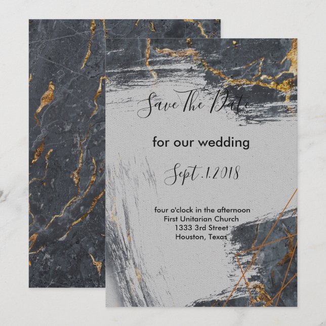 Marble Glitter Geometric  save the date Invitation (Front/Back)