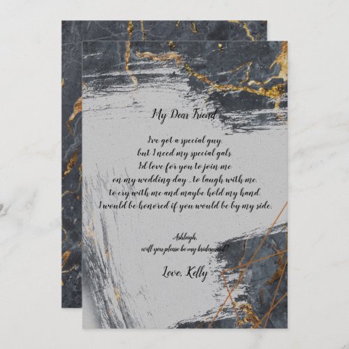 Marble Glitter Geometric    will be my bridesmaid Invitation