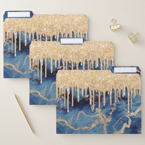 Marble glitter gold blue navy agate geode sparkle file folder