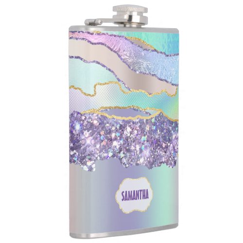 Marble glitter iridescent psychedelic girly fantas flask