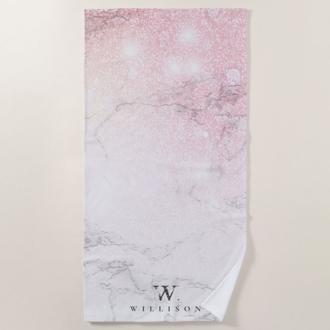 Marble Glitter Personalized Beach Towel (Front)