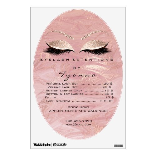 Marble Glitter Pink Oval Price List Lashes Makeup Wall Decal