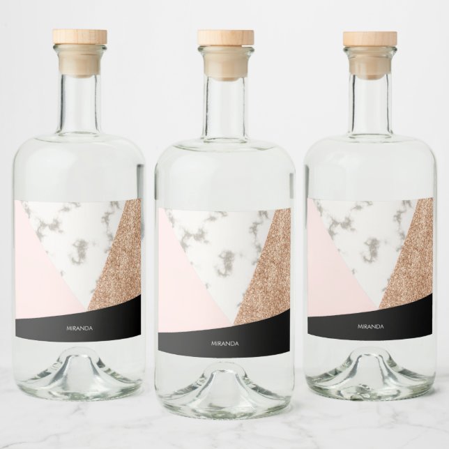 Marble Glitter Rose Mosaic Liquor Bottle Label (Bottles)