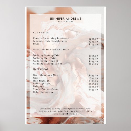 Marble Glitter Salon Price List Poster