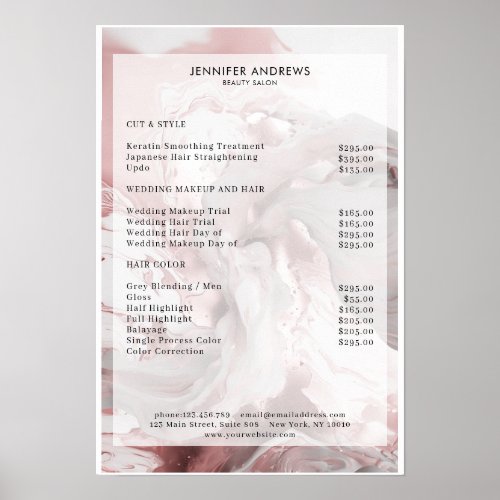 Marble Glitter Salon Price List Poster