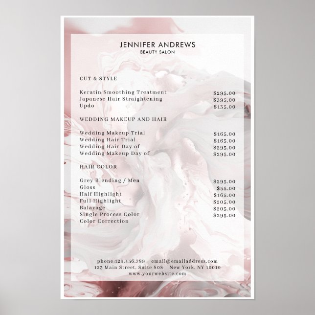 Marble Glitter Salon Price List Poster (Front)