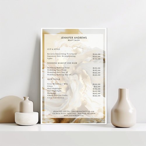 Marble Glitter Salon Price List Poster