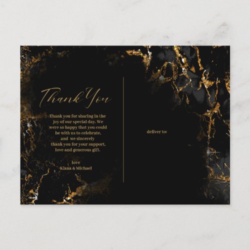 Marble Glitter Thank You Black Gold ID644 Announcement Postcard