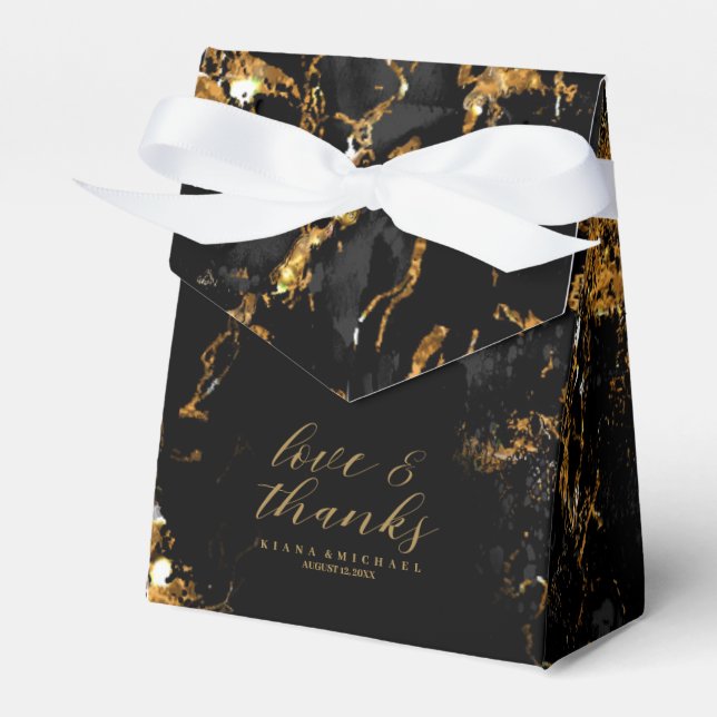 Marble Glitter Wedding Black Gold ID644 Favor Boxes (Front Side)